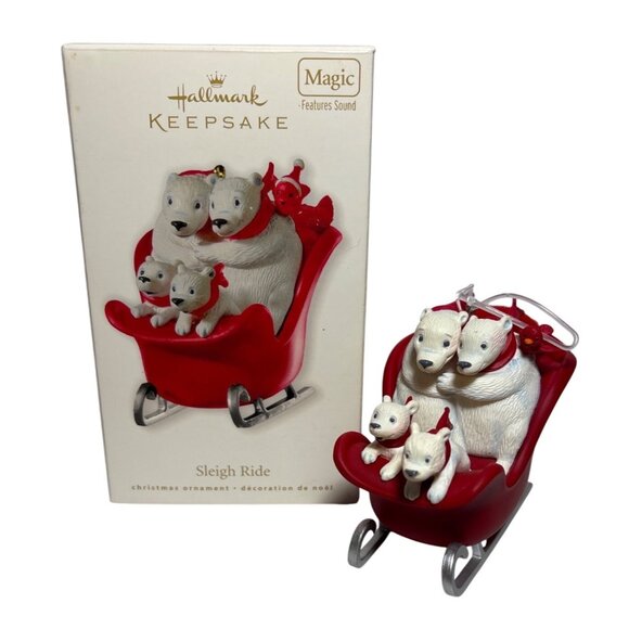 Hallmark Keepsake Musical Magic Ornament Sleigh Ride With Polar Bears - Picture 1 of 10